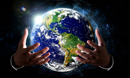 Global network connection covering earth with link of innovative perception . Concept of international trading and digital investment, 5G global wireless connection and future of internet of things .の写真素材