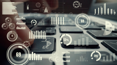 Creative visual of business big data and finance analysis on computer showing concept of statistical investment decision making methodology, fintech and financial engineering .の写真素材