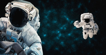 Astronaut spaceman do spacewalk while working for space station in outer space . Astronaut wear full...