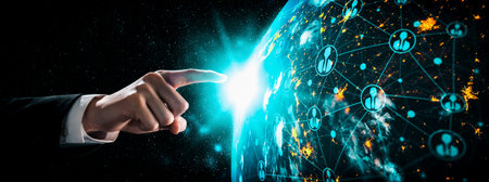 Global network connection covering earth with link of innovative perception . Concept of...