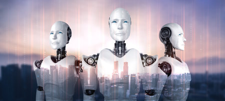 Team humanoid AI robot showing concept of teamwork and collaboration. 3D illustration.