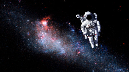 Astronaut spaceman do spacewalk while working for space station in outer space . Astronaut wear full...