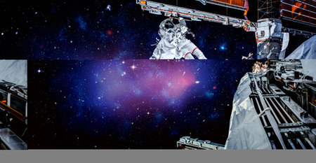 Astronaut spaceman do spacewalk while working for space station in outer space . Astronaut wear full...