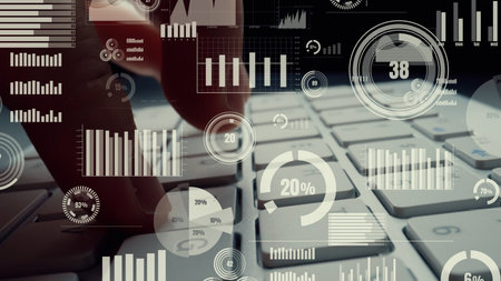 Creative visual of business big data and finance analysis on computer showing concept of statistical...