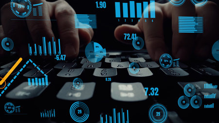Creative visual of business big data and finance analysis on computer showing concept of statistical...