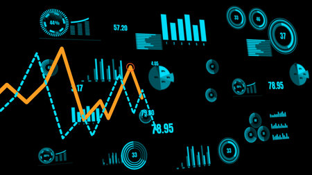 Visionary business dashboard for financial data analysis . 3D rendering computer graphic .