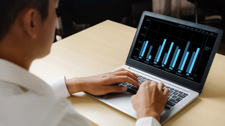 Business visual data analyzing technology by creative computer software . Concept of digital data...