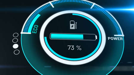 Electric car battery in active charging visionary dashboard . 3D rendering computer graphic .の写真素材