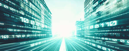 Digital data flow on road with motion blur to create vision of fast speed transfer . Concept of future digital transformation , disruptive innovation and agile business methodology .の写真素材