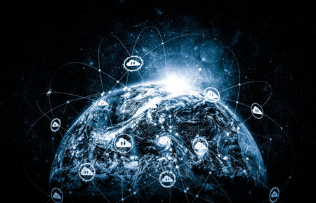 Cloud computing technology and online data storage in innovative perception . Cloud server data storage for global business network concept. Internet server service connection for cloud data transfer.の写真素材