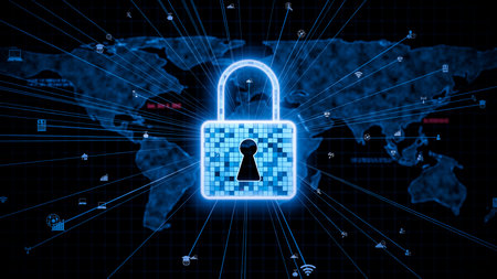 Visionary cyber security encryption technology to protect data privacy . 3D rendering computer...
