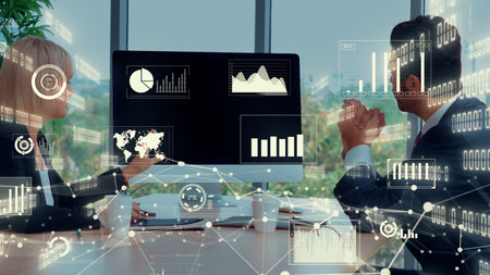 Creative visual of business data analyzing technology . Concept of digital data for marketing...