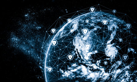 Cyber security technology and online data protection in innovative perception . Concept of technology for security of data storage used by global business network server to secure cyber information .の写真素材