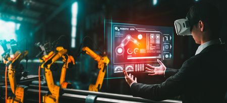 Advanced robot arm system for digital industry and factory robotic technology . Automation...