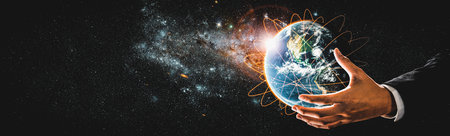 Global network connection covering earth with link of innovative perception . Concept of...