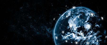 Cyber security technology and online data protection in innovative perception . Concept of technology for security of data storage used by global business network server to secure cyber information .の写真素材