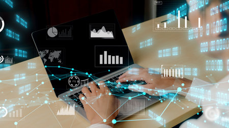 Creative visual of business data analyzing technology . Concept of digital data for marketing...