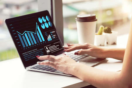 Business visual data analyzing technology by creative computer software . Concept of digital data for marketing analysis and investment decision making .の写真素材