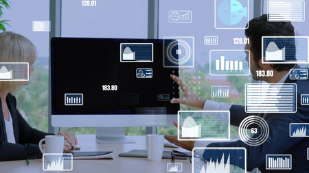 Creative visual of business data analyzing technology . Concept of digital data for marketing...