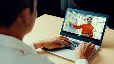 E-learning and Online Business Presentation Meeting Concept. Digital training course for people to...