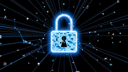 Visionary cyber security encryption technology to protect data privacy . 3D rendering computer...