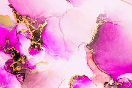 Pink gold abstract background of marble liquid ink art painting on paper . Image of original artwork watercolor alcohol ink paint on high quality paper texture .の写真素材