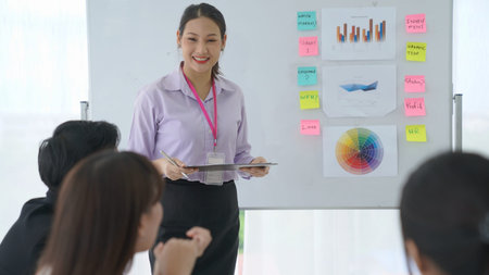 Business project presentation by proficiently skilled businesswoman team leader . Corporate business...