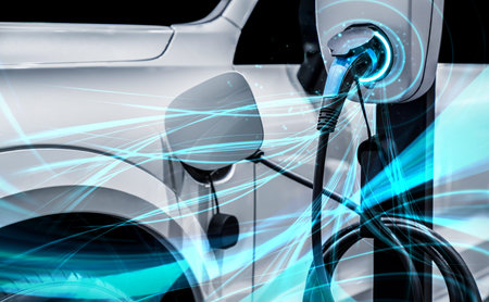 EV charging station for electric car in concept of green energy and eco power produced from...
