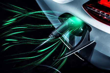 EV charging station for electric car in concept of green energy and eco power produced from...