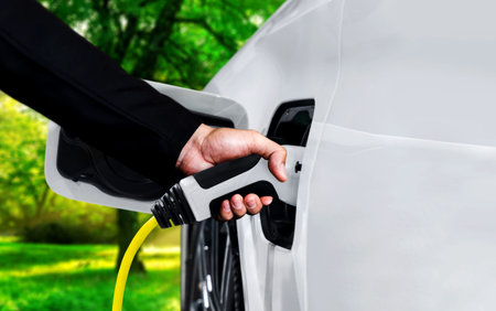 EV charging station for electric car in concept of green energy and eco power produced from...