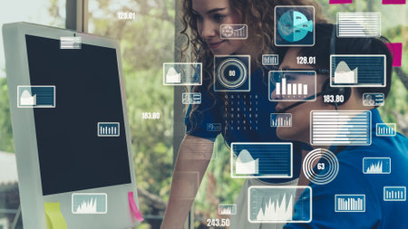 Creative visual of business data analyzing technology . Concept of digital data for marketing analysis and investment decision making .の写真素材