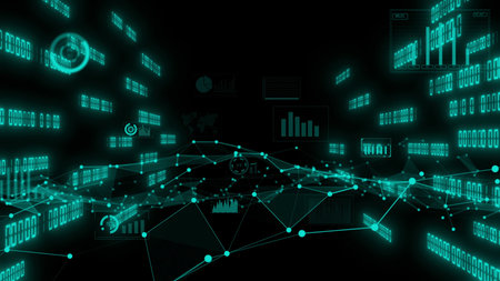Business data and financial figures visualiser graphic . 3D rendering graphic .