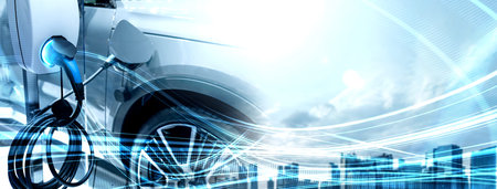 EV charging station for electric car in concept of green energy and eco power produced from...