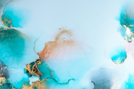 Luxury blue abstract background of marble liquid ink art painting on paper . Image of original artwork watercolor alcohol ink paint on high quality paper texture .の写真素材