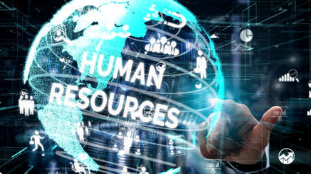 Human Resources Recruitment and People Networking conceptual . Modern graphic interface showing professional employee hiring and headhunter seeking interview candidate for future manpower.の写真素材