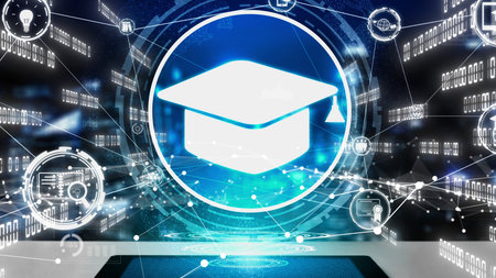 E-learning and Online Education for Student and University conceptual . Graphic interface showing...