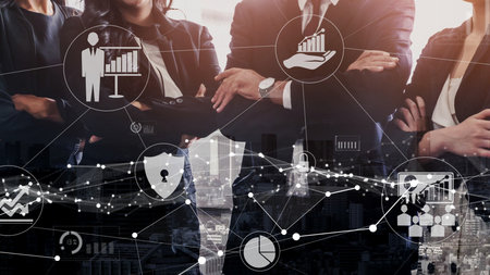 Conceptual business dashboard for financial data analysis . 3D render computer graphic .