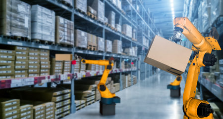 Smart robot arm system for innovative warehouse and factory digital technology . Automation...