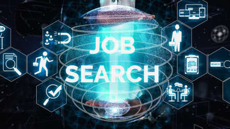 Human Resources Recruitment and People Networking conceptual . Modern graphic interface showing professional employee hiring and headhunter seeking interview candidate for future manpower.の写真素材