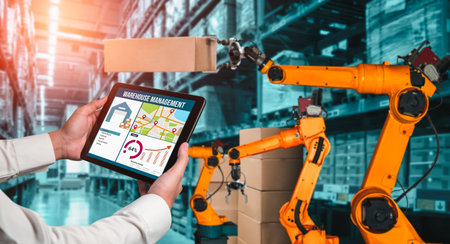 Smart robot arm systems for innovative warehouse and factory digital technology . Automation...