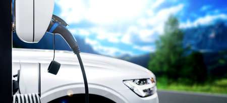 EV charging station for electric car in concept of green energy and eco power produced from...