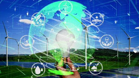 Conceptual environmental conservation and sustainable ESG development . 3D render computer graphic .
