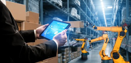 Smart robot arm systems for innovative warehouse and factory digital technology . Automation...