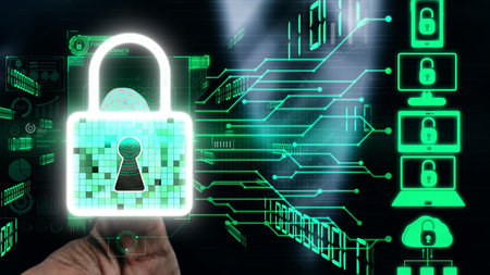 Cyber security encryption technology to protect data privacy conceptual . 3D render computer graphic...