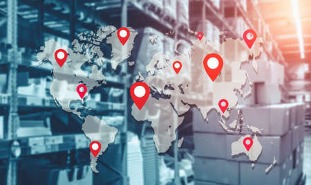 Smart warehouse management system with innovative internet of things technology to identify package picking and delivery . Future concept of supply chain and logistic network business .の写真素材