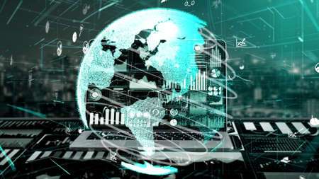 Big Data Technology for Business Finance Analytic conceptual . Modern graphic interface shows massive information of business sale report, profit chart and stock market trends analysis .の写真素材