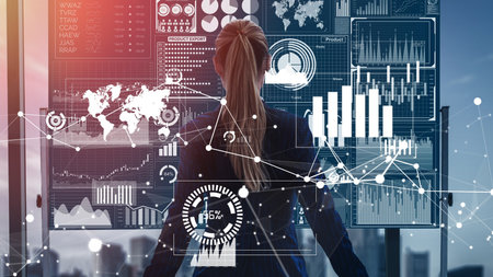 Big Data Technology for Business Finance Analytic conceptual . Modern graphic interface shows...