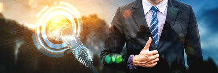 Electric car virtual reality concept with EV charging station for green energy and eco power...