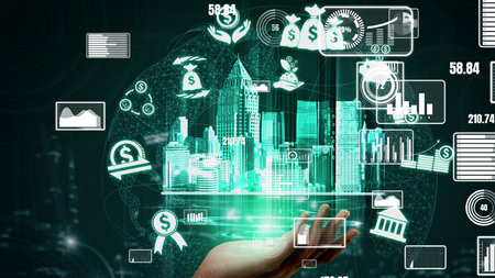 Finance and Money Transaction Technology conceptual . Icon Graphic interface showing fintech trade...