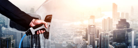 EV charging station for electric car in concept of green energy and eco power produced from...